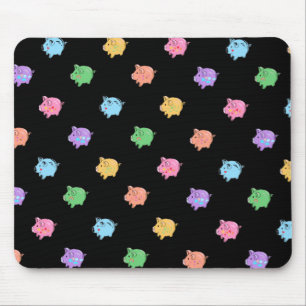 Tapis De Souris Motif de porc d'arc-en-ciel sur le noir