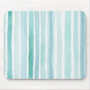 Tapis De Souris Motif de rayure verticale aqua aquarelle côtier