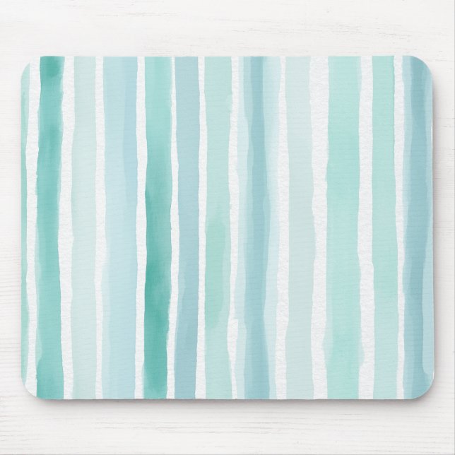 Tapis De Souris Motif de rayure verticale aqua aquarelle côtier  (Devant)
