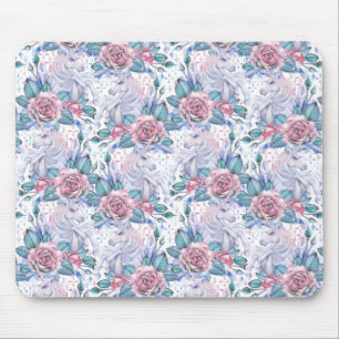 Tapis De Souris Motif de rose de rose et de bleu