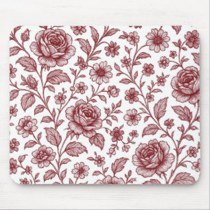 Tapis De Souris Motif de rose vintage rouge foncé