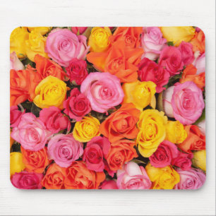 Tapis De Souris Motif de roses colorées vives Fond floral