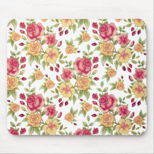 Tapis De Souris Motif de roses rouges et jaunes et de boutons de r