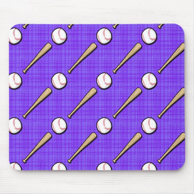 Tapis De Souris Motif de softball violet et blanc (Devant)