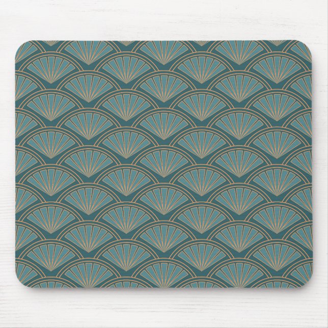 Tapis De Souris Motif de style Art déco en bleu turquoise (Devant)