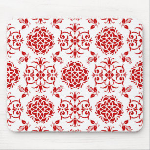 Tapis De Souris Motif de style damassé floral rouge et blanc
