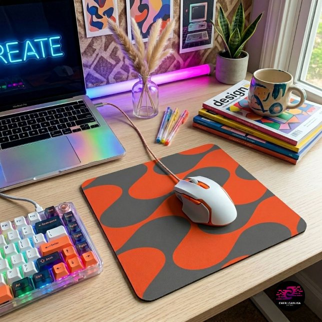 Tapis De Souris Motif de vague mod orange rétro (Your desk called. It’s tired of looking boring.)