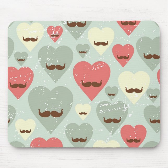 Tapis De Souris Motif de Valentine avec le coeur et la moustache (Devant)