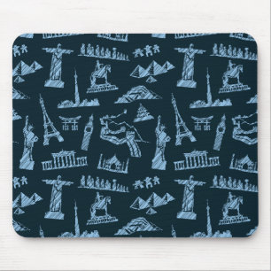 Tapis De Souris Motif de voyage dans le motif de bleus