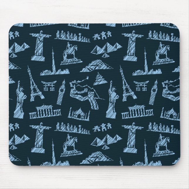 Tapis De Souris Motif de voyage dans le motif de bleus (Devant)