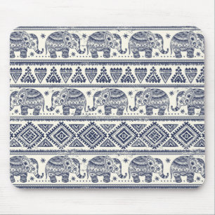 Tapis De Souris Motif d'éléphant ethnique bleu