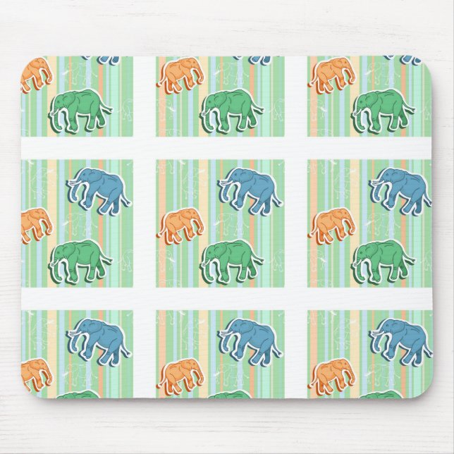 Tapis De Souris Motif d'éléphant sur les rayures vertes (Devant)