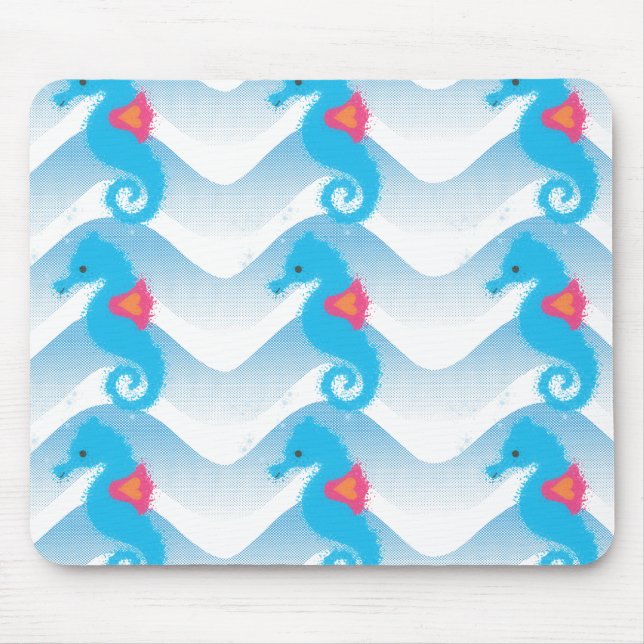 Tapis De Souris Motif Des Chevaux De Mer Et Des Vagues Bleues (Devant)