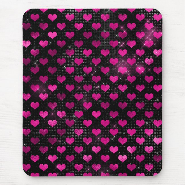 Tapis De Souris Motif des Coeurs de Glam rose et noir (Devant)