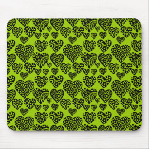 Tapis De Souris Motif des Coeurs - Noir sur Martian Green
