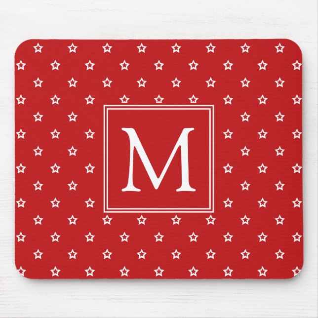 Tapis De Souris Motif des Etoiles Blanches sur Monogramme Rouge Lu (Devant)