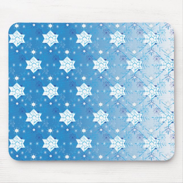 Tapis De Souris Motif des flocons de neige bleu et blanc d'hiver (Devant)