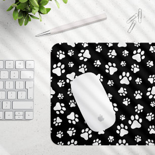 Tapis De Souris Motif des pattes, Empreintes de pattes, noir et bl