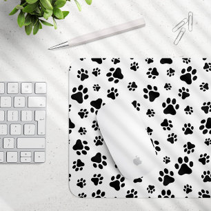 Tapis De Souris Motif des pattes, pattes de chien, noir et blanc
