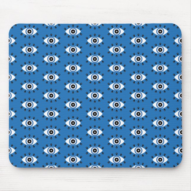 Tapis De Souris Motif des yeux mal grecs bleu noir blanc (Devant)
