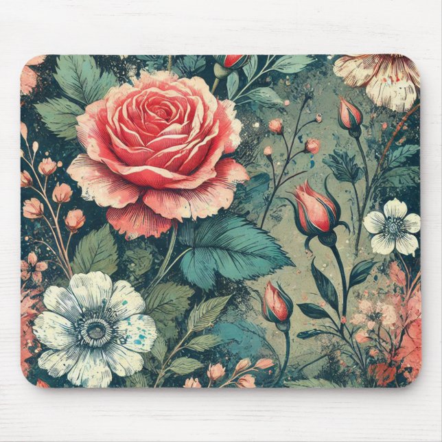Tapis De Souris Motif design de fleurs rose Abstrait (Devant)