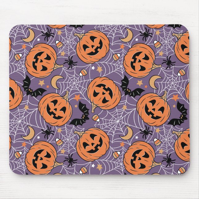Tapis De Souris Motif d'Halloween violet Jack-O-lanterne (Devant)