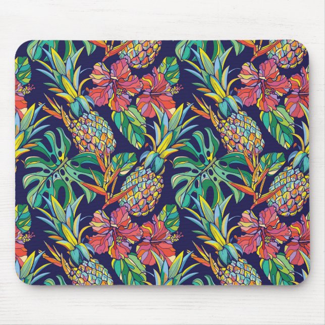 Tapis De Souris Motif d'hibiscus à ananas tropicaux (Devant)