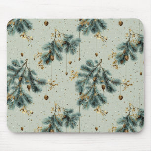 Tapis De Souris Motif d'hiver de Pinecone bleu et Brown