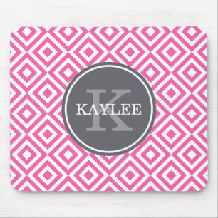 Tapis De Souris Motif diamant géométrique rose chaud monogramme