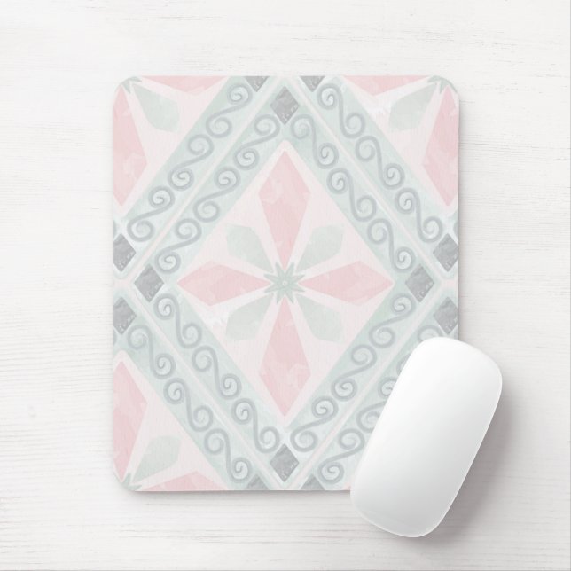 Tapis De Souris Motif diamant pastel vert et rose (Avec souris)