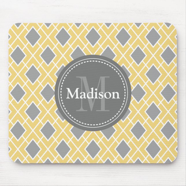 Tapis De Souris Motif Diamond Gris Jaune Moderne (Devant)