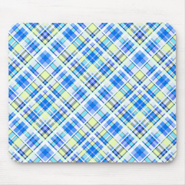 Tapis De Souris Motif d'impression à damiers jaune et bleu clair (Devant)