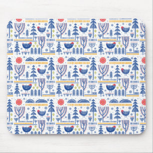 Tapis De Souris Motif d'oiseau d'hiver d'art populaire