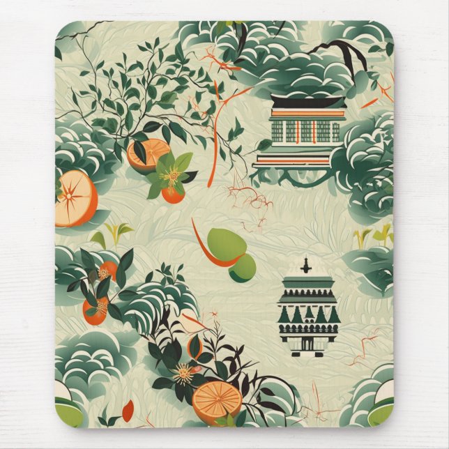 Tapis De Souris Motif d'oranges Ethereales avec temples Zen (Devant)