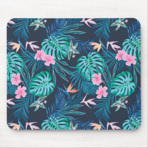 Tapis De Souris Motif du Jardin des Fleurs Tropicales Bleues