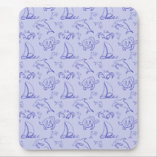 Tapis De Souris Motif d'une ligne d'animal marin et voilier