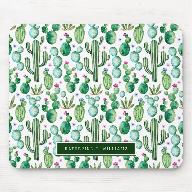 Tapis De Souris Motif d'usines de cactus d'aquarelle (Devant)