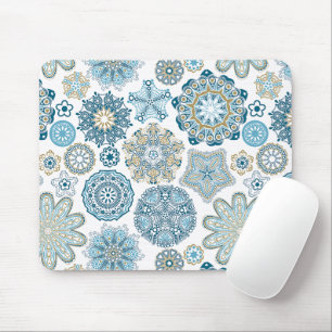Tapis De Souris Motif élégant de flocons de neige en bleu hivernal