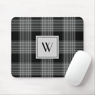 Tapis De Souris Motif élégant de monogramme à carreaux noir et bla