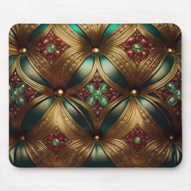 Tapis De Souris Motif Émeraude Rubis Or Vert (Devant)