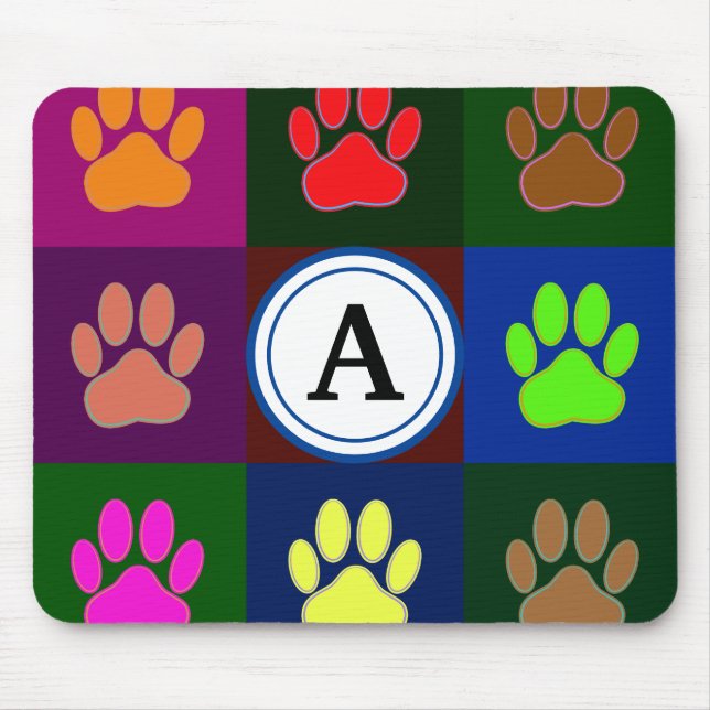 Tapis De Souris Motif Empreinte de patte de chien multicolore avec (Devant)