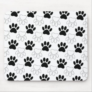 Tapis De Souris Motif Empreinte de patte de chien noir et blanc