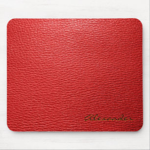 Tapis De Souris Motif en cuir rouge - Monogramme personnalisé