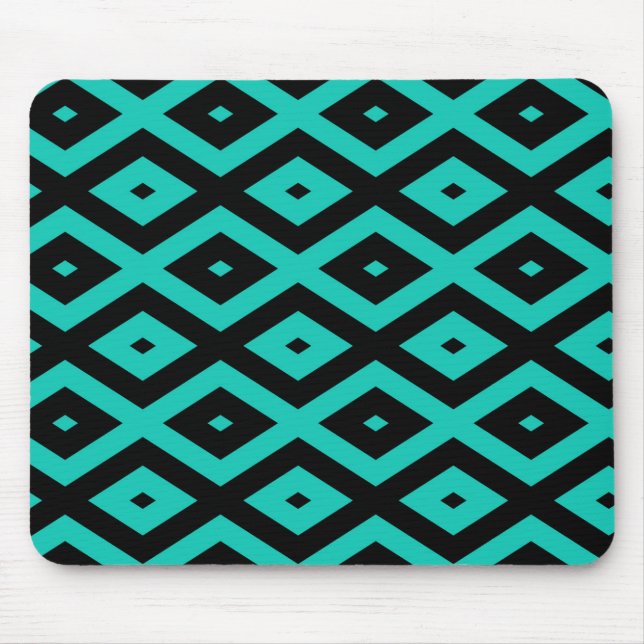Tapis De Souris Motif en diamant noir et turquoise (Devant)