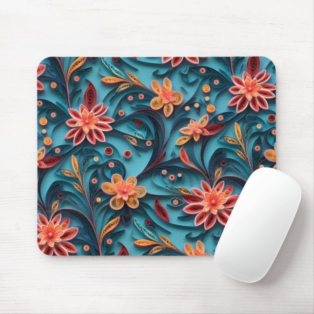 Tapis De Souris Motif en papier floral sans joint Mousepad (Avec souris)
