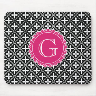 Tapis De Souris Motif en treillis floral noir rose chaud