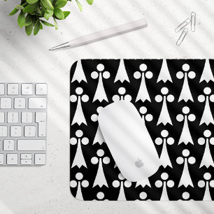 Tapis De Souris Motif Ermine, Motif médiéval, Blanc sur Noir