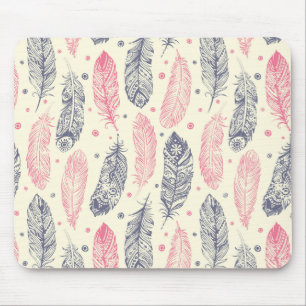 Tapis De Souris Motif Ethnique De Plumes Rose Et Violet