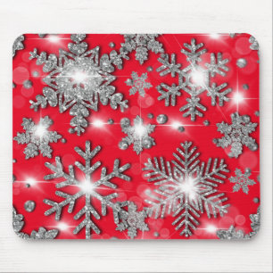 Tapis De Souris Motif festif de flocon de neige gris argent