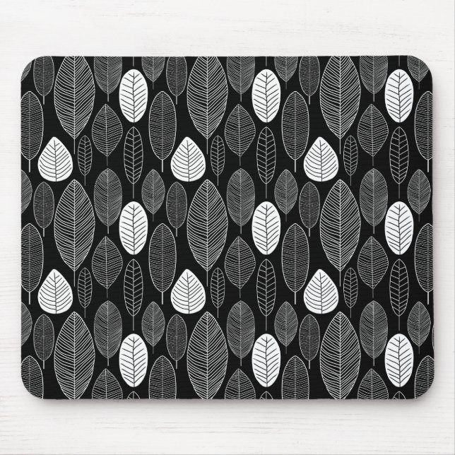 Tapis De Souris Motif feuille - blanc sur noir (Devant)